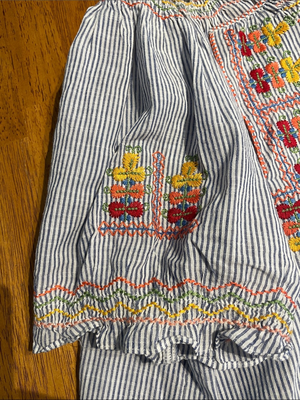 Madewell Embroidered Blue Stripe Peasant Top - Picture 9 of 9